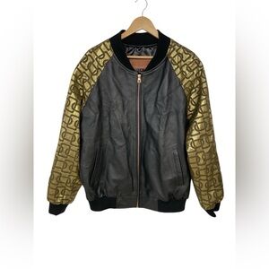 Kashani of Philadelphia Black Gold Lambskin Bomber Jacket Size 2X